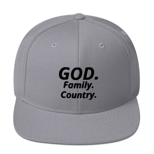 God. Family. Country. Snapback Hat (black lettering)
