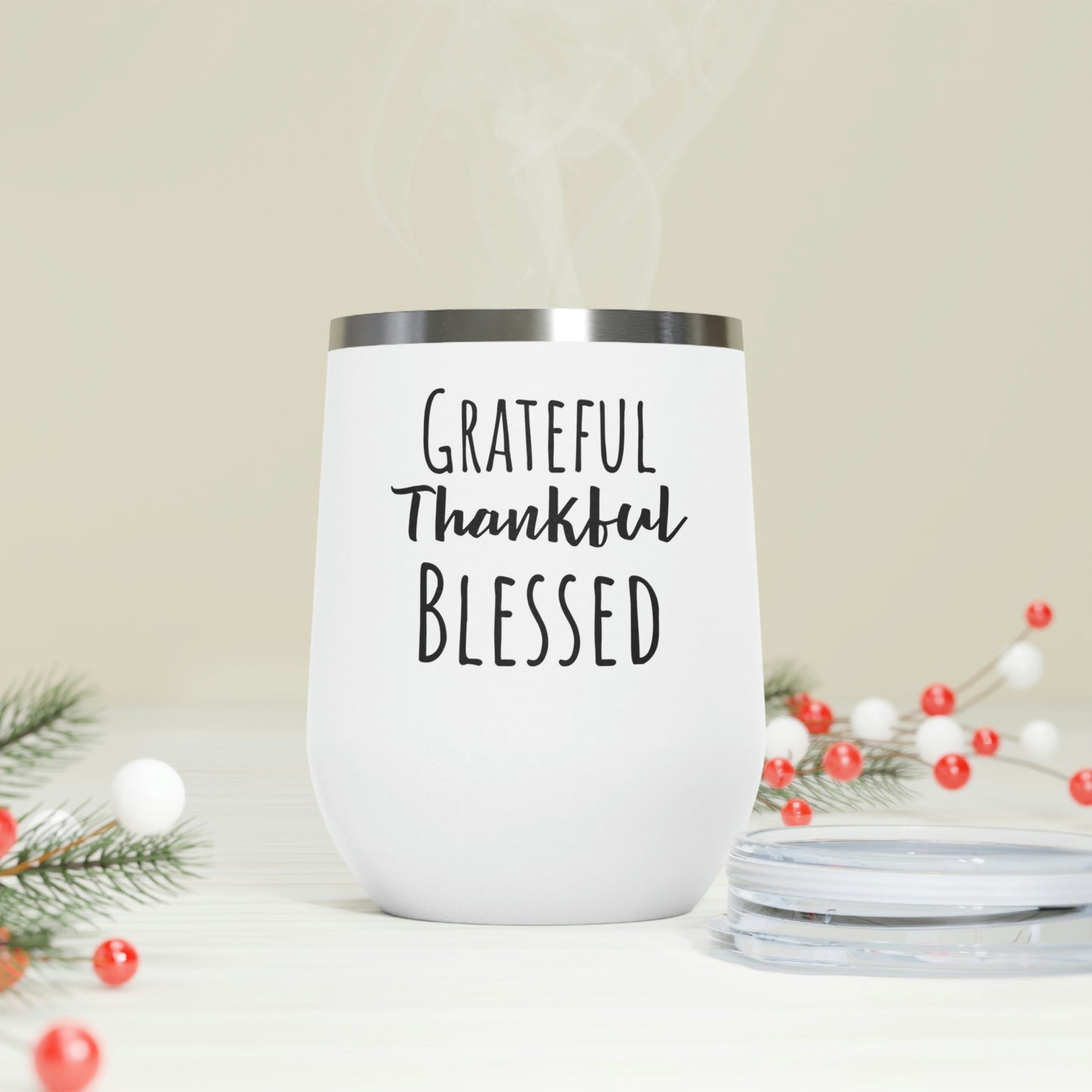 Grateful Thankful Blessed 12oz Insulated Wine Tumbler