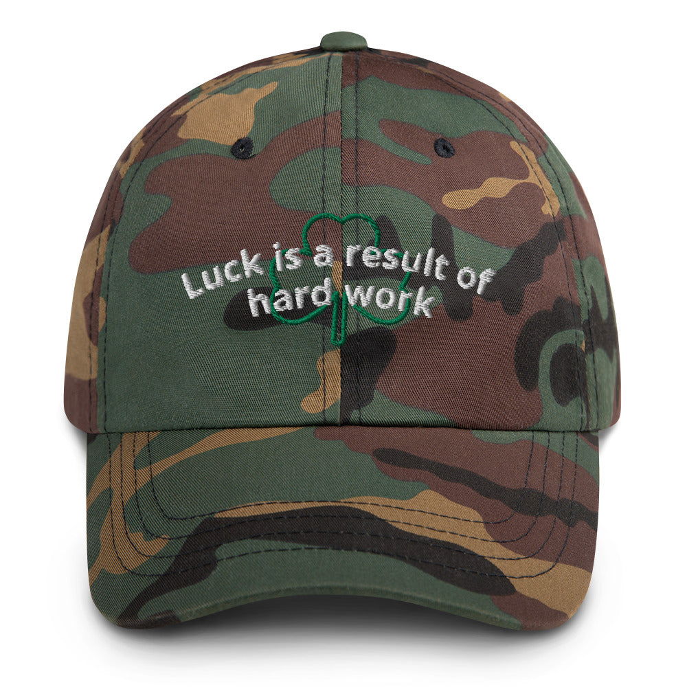 Luck is a result of hard work - adjustable baseball cap (white lettering)