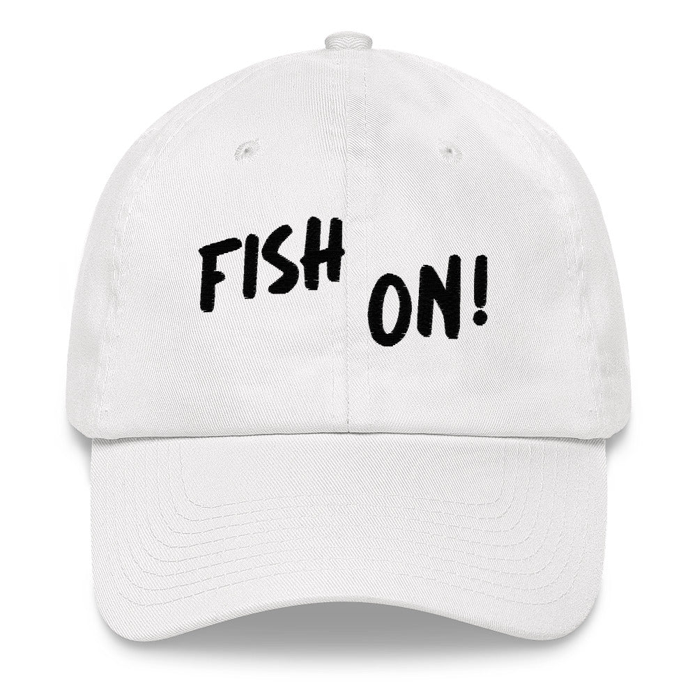 Fish On!  Adjustable baseball cap (black design)