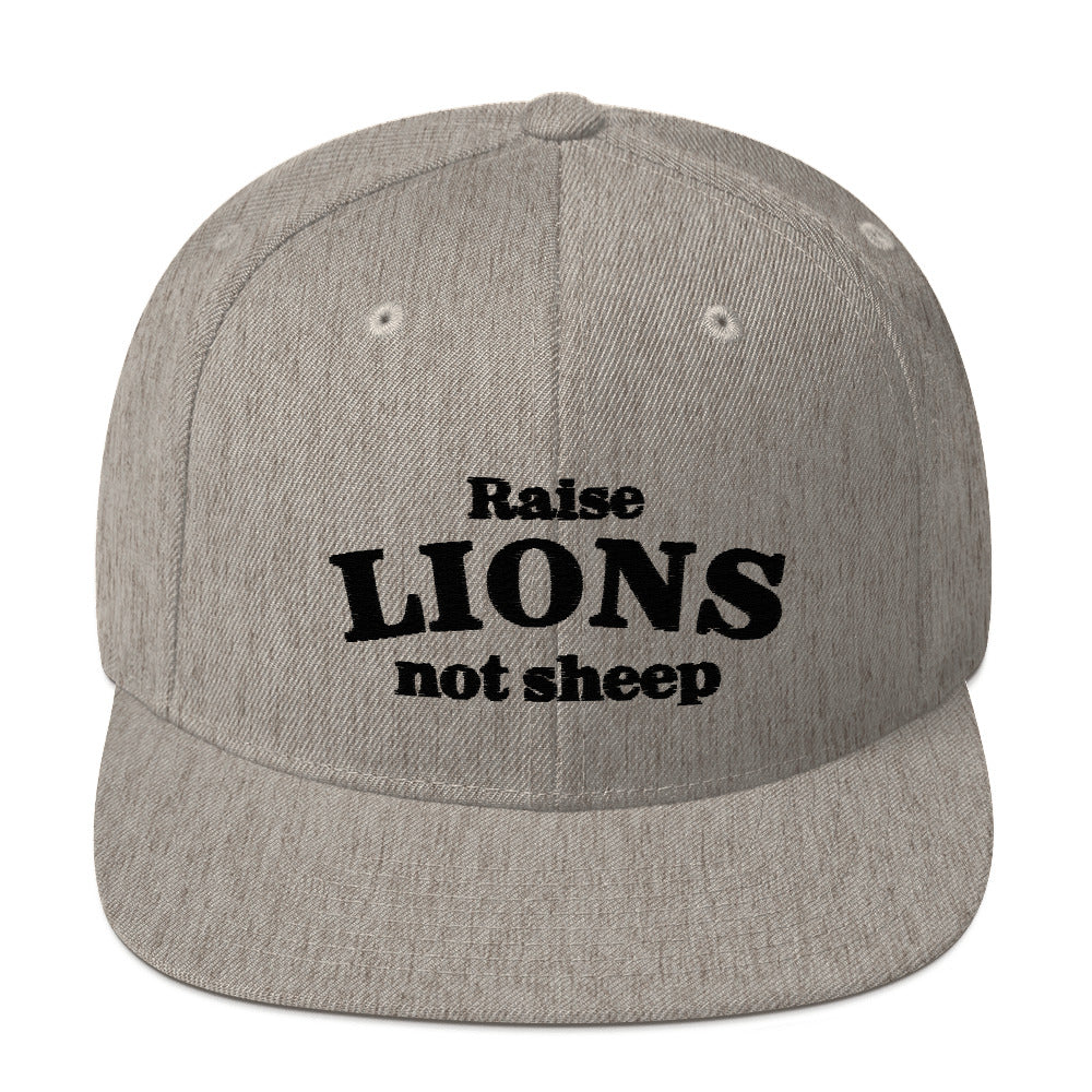Raise Lions not Sheep snapback (black design)