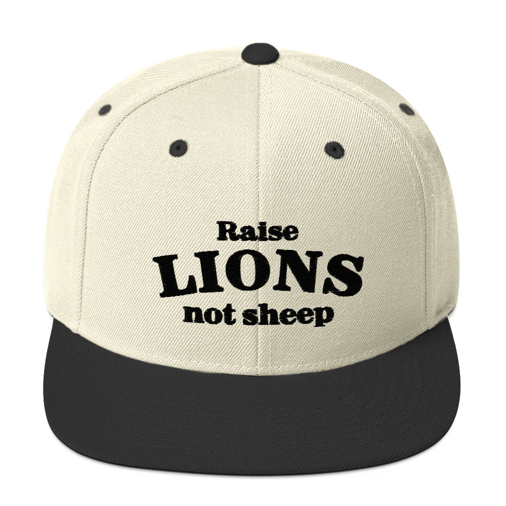 Raise Lions not Sheep snapback (black design)
