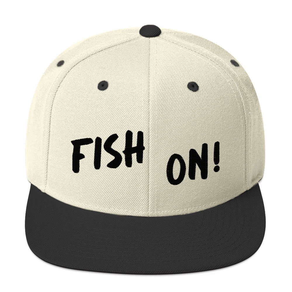 Fish On! Snapback Hat (black design)