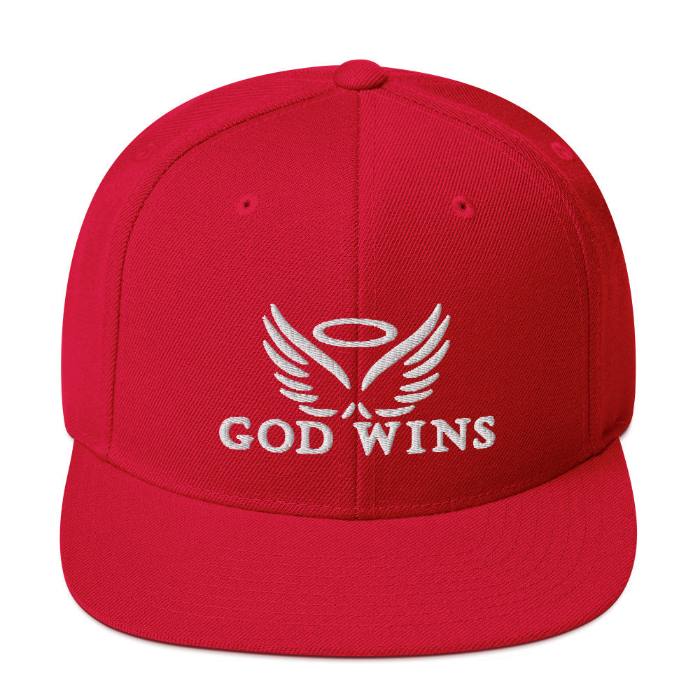 God Wins Snapback hat (white lettering)