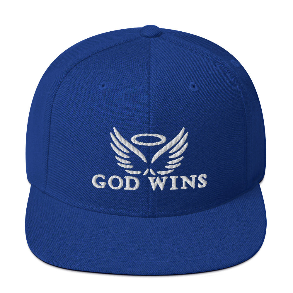 God Wins Snapback Hat w/3D PUFF white design
