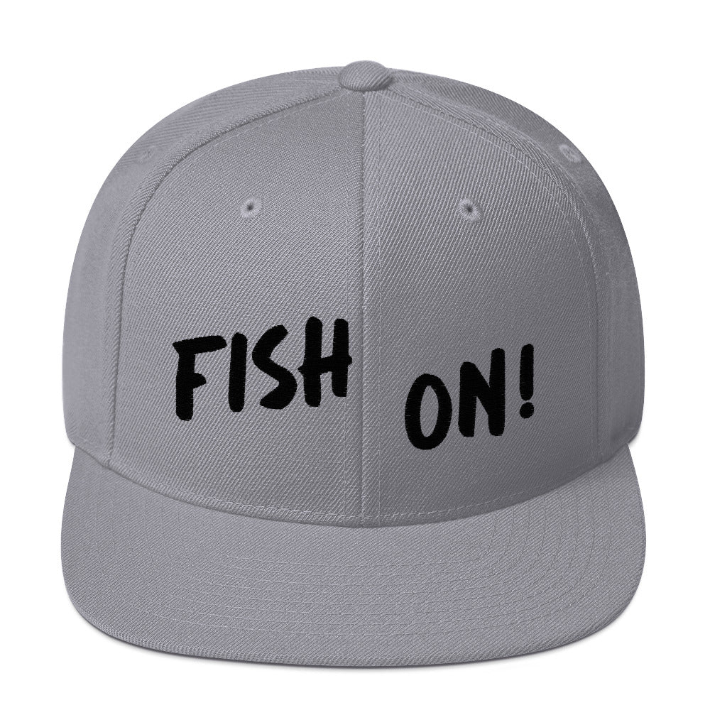 Fish On! Snapback Hat (black design)