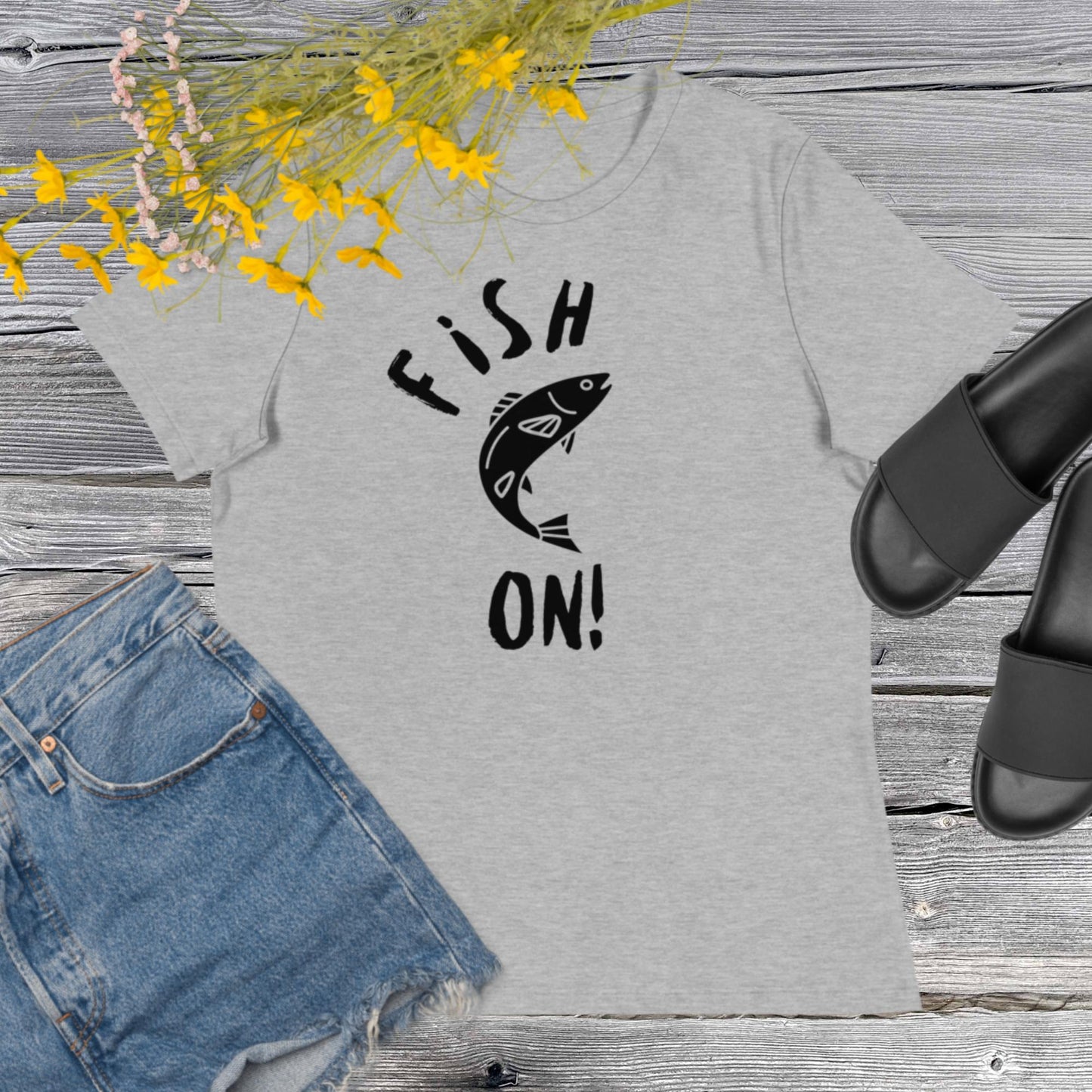 Fish ON! Women's tee (black design)