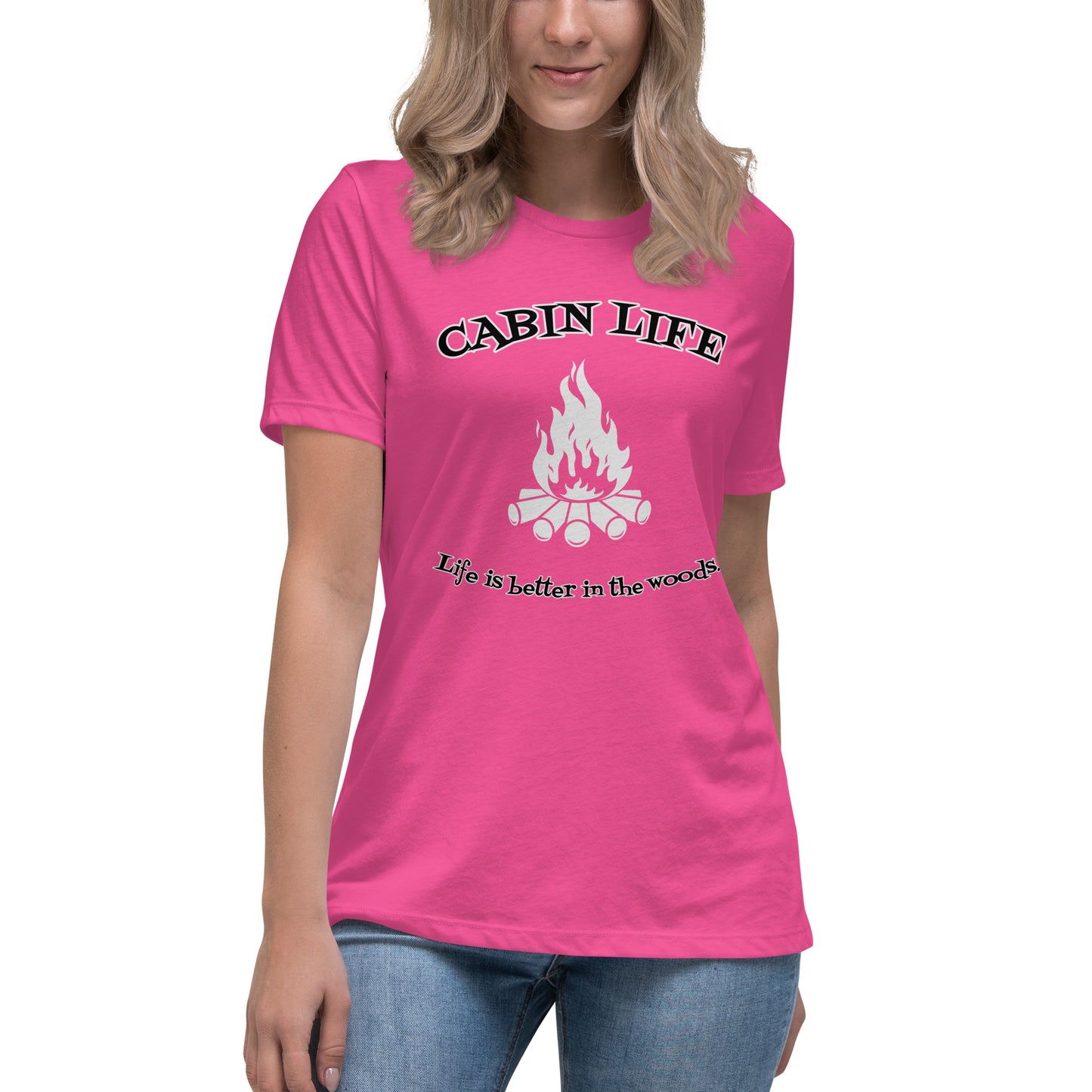 Cabin Life - Life is better in the woods womens tee (gray design)