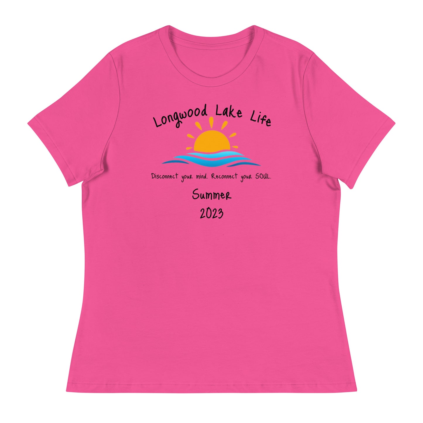 Longwood Lake Summer 2023 Women's Relaxed T-Shirt (black lettering)