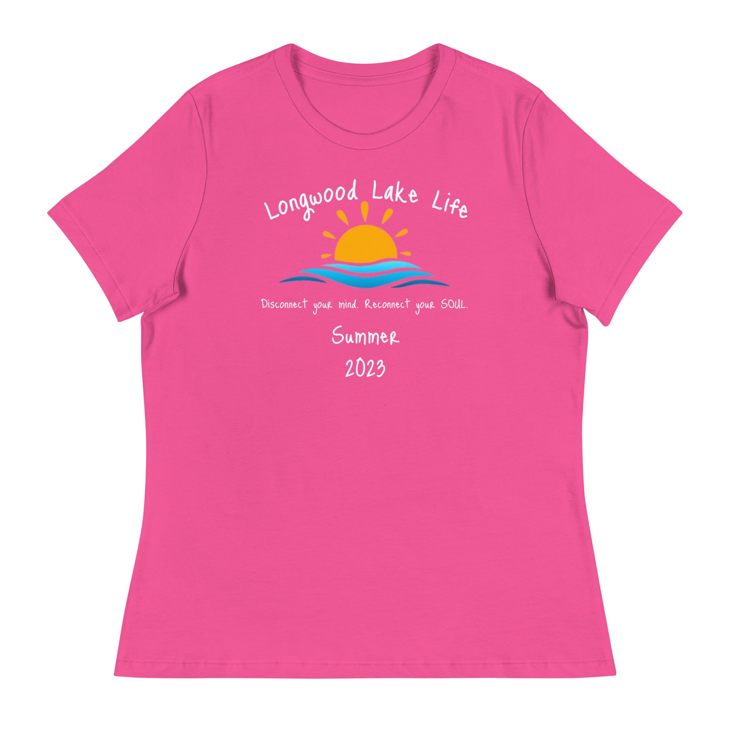 Longwood Lake Summer 2023 Women's Relaxed T-Shirt (white lettering)