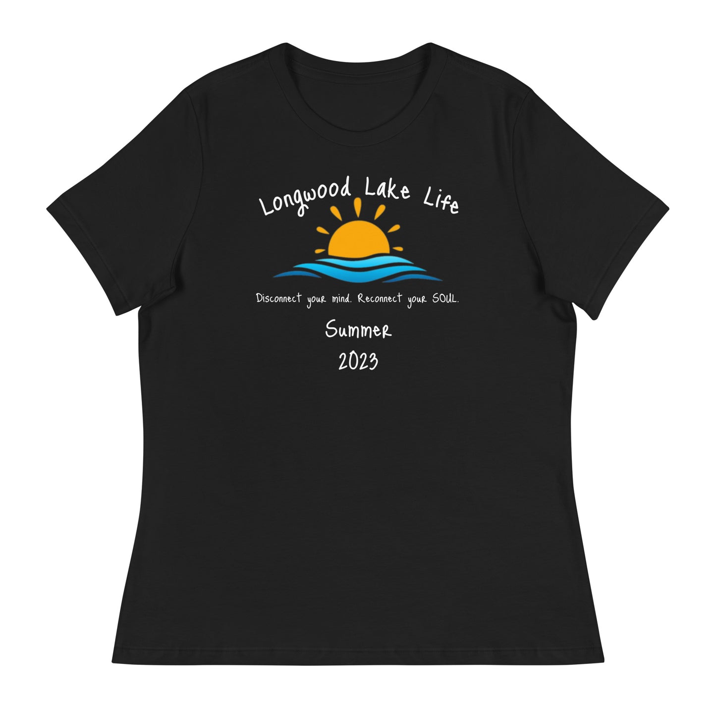 Longwood Lake Summer 2023 Women's Relaxed T-Shirt (white lettering)