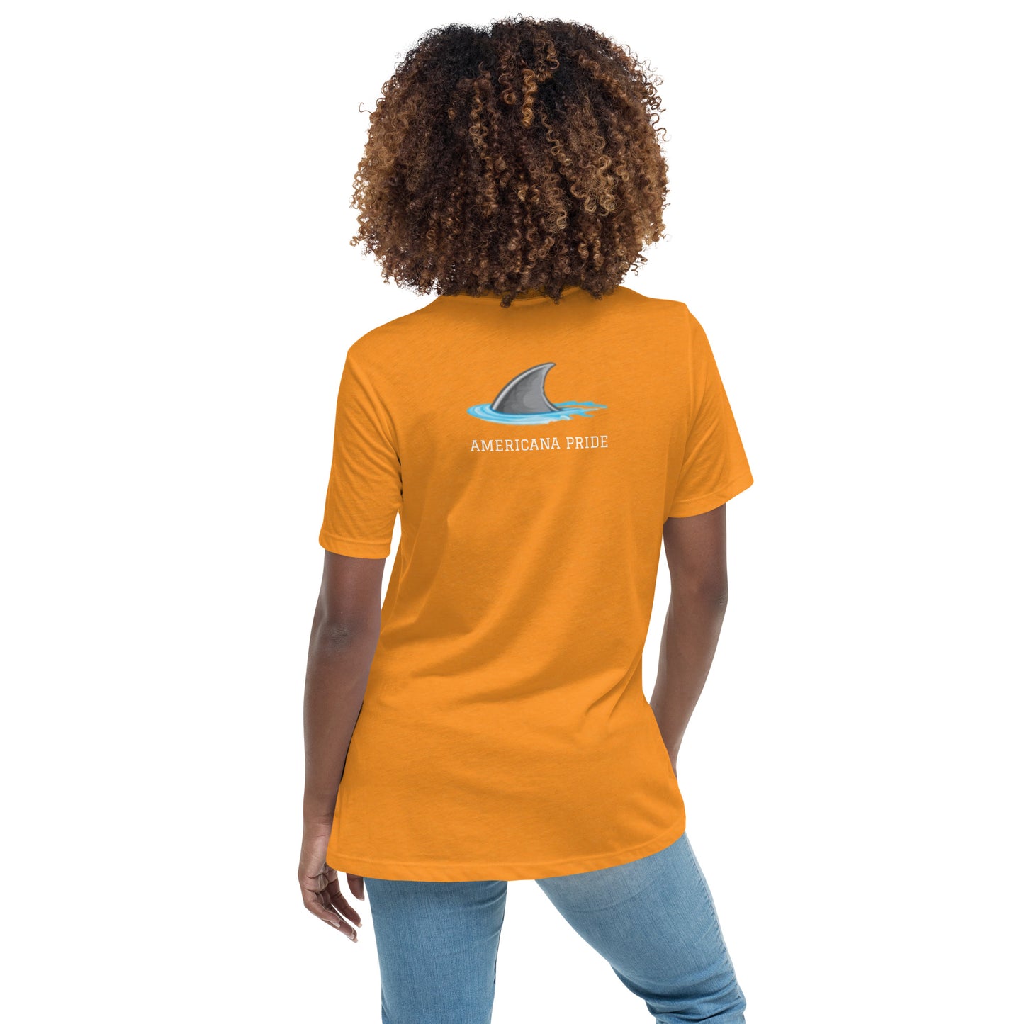 Are you the SHARK or the minnow?  Women's tee (white lettering)