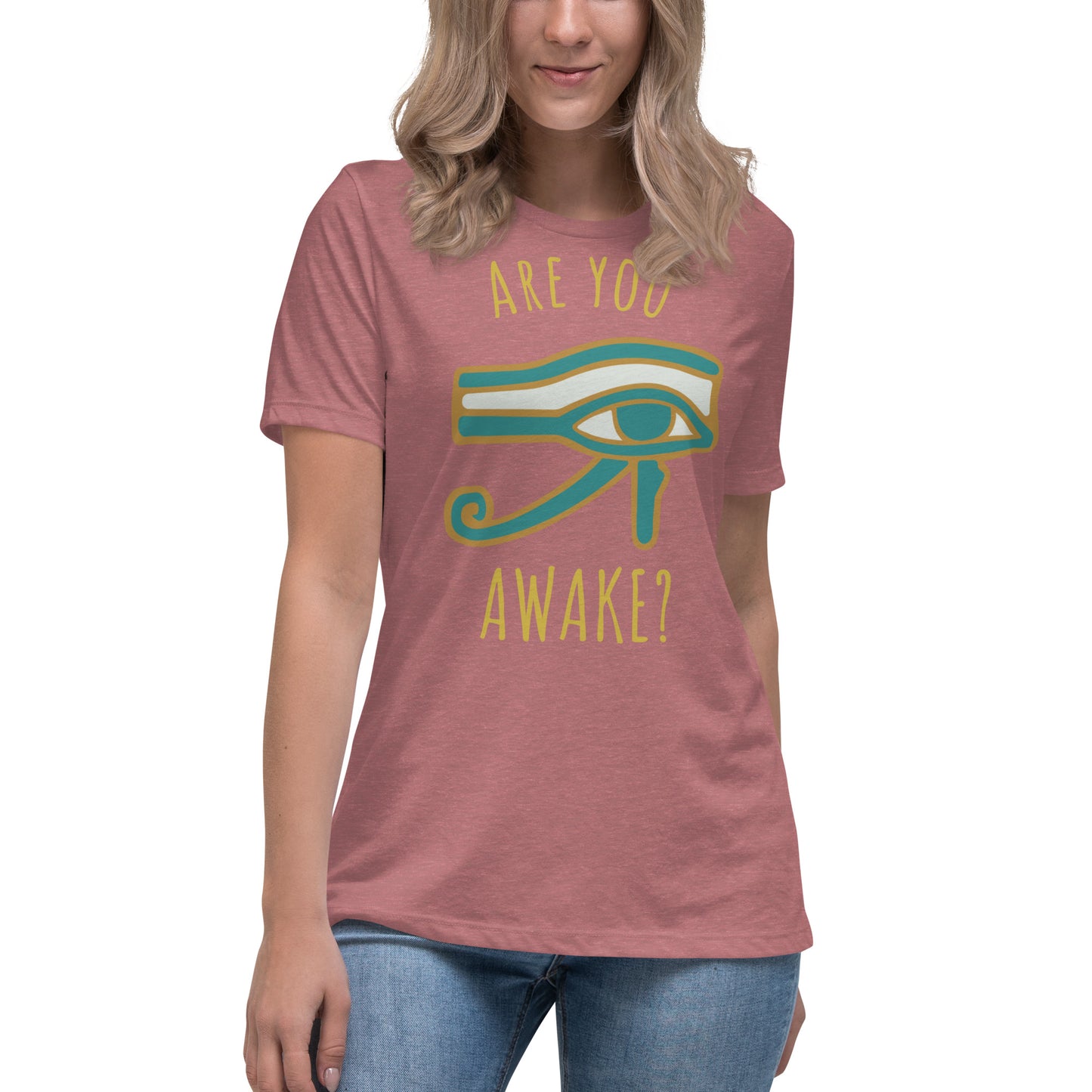 Are you AWAKE? Third Eye women's tee (gold lettering)