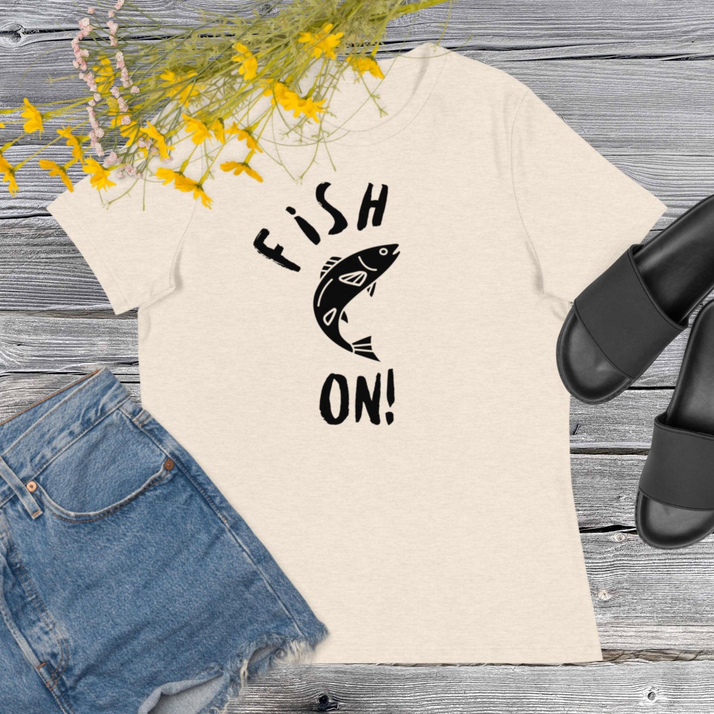 Fish ON! Women's tee (black design)
