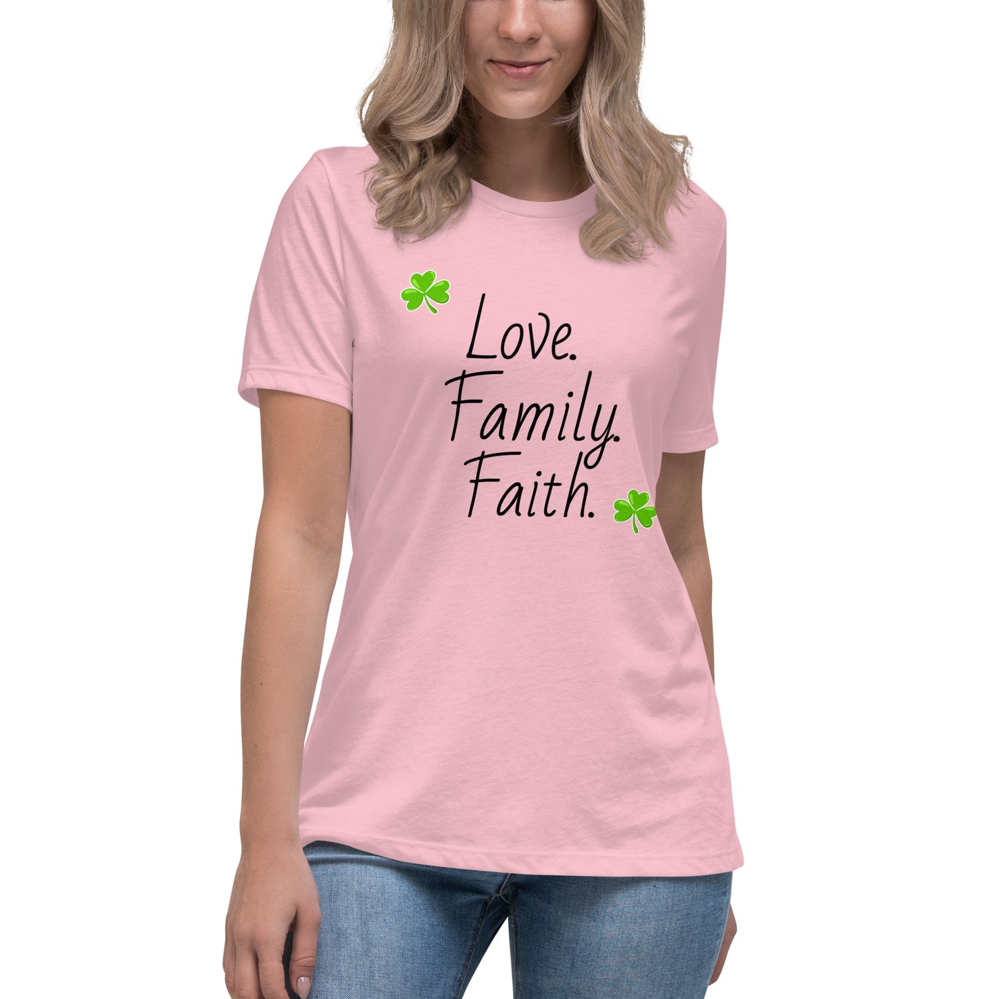 Love, Family, Faith women's tee (black lettering)